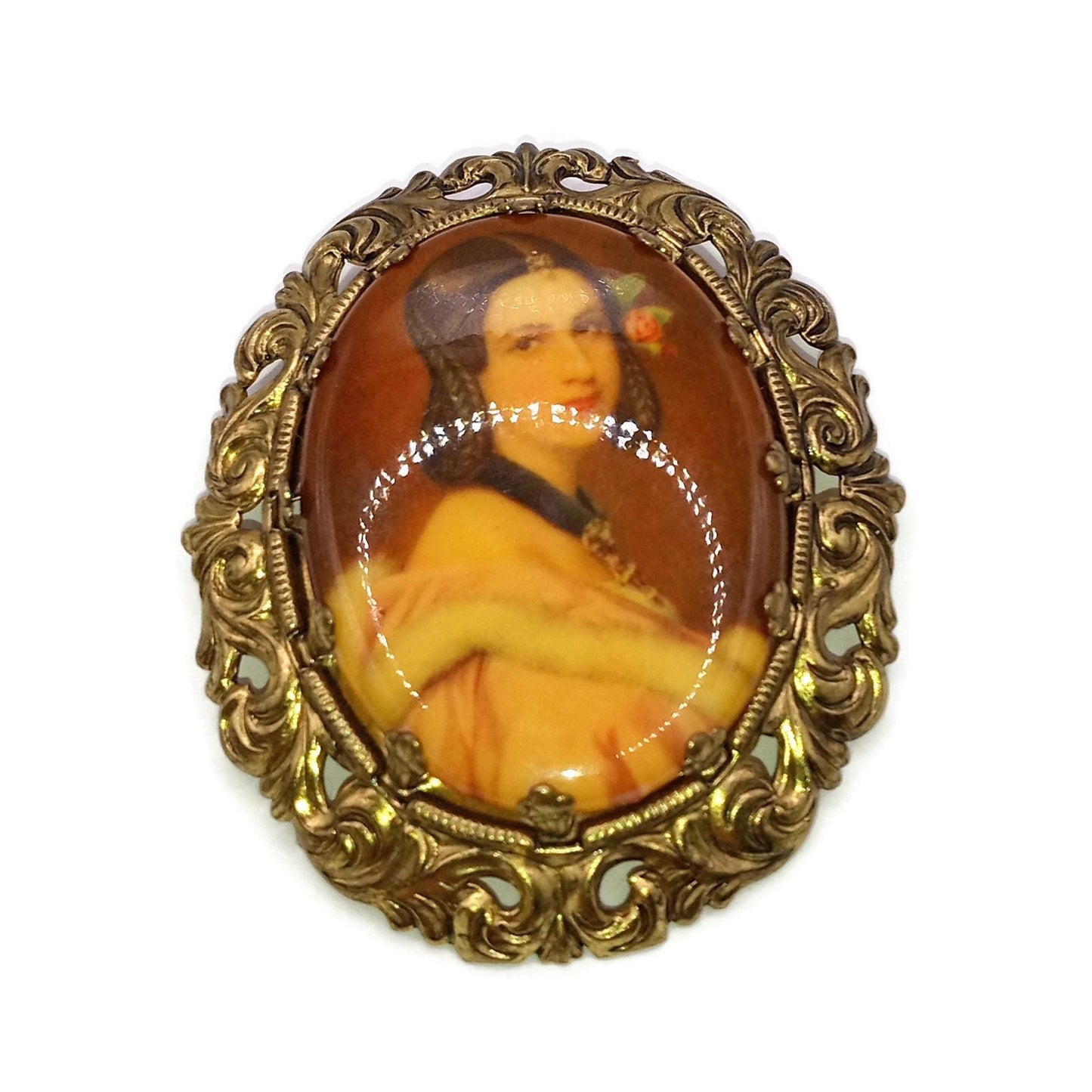 Vintage Western Germany Victorian Lady Portrait Filigree Brooch