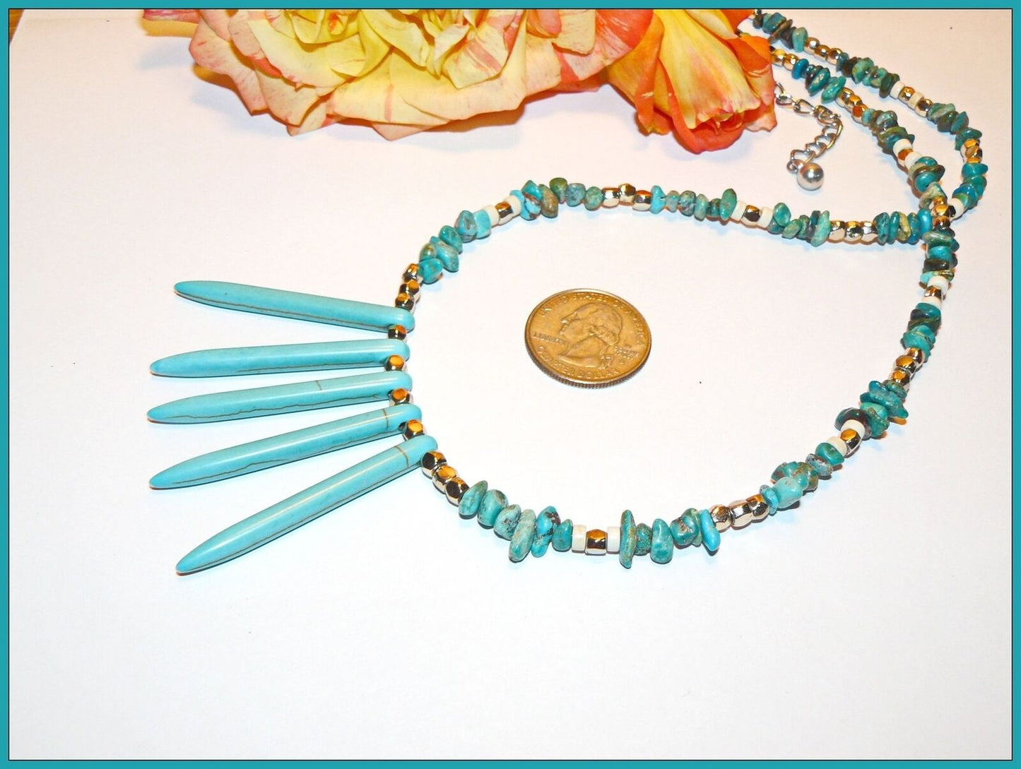 Genuine Turquoise and Magnesite Beaded Necklace-1480040