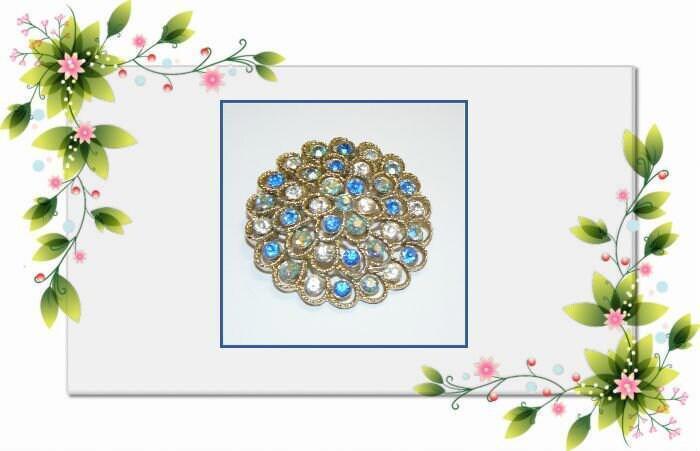Blue and White Rhinestone Brooch
