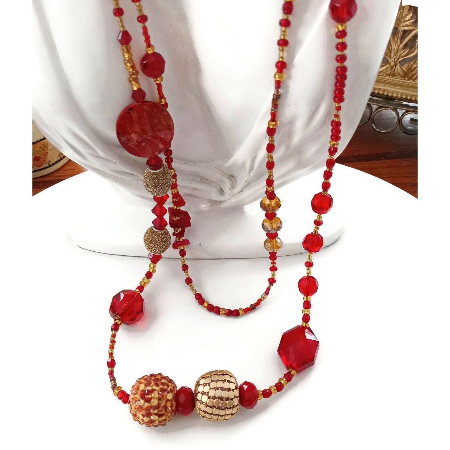 Vintage Double Strand Handmade Red Necklace