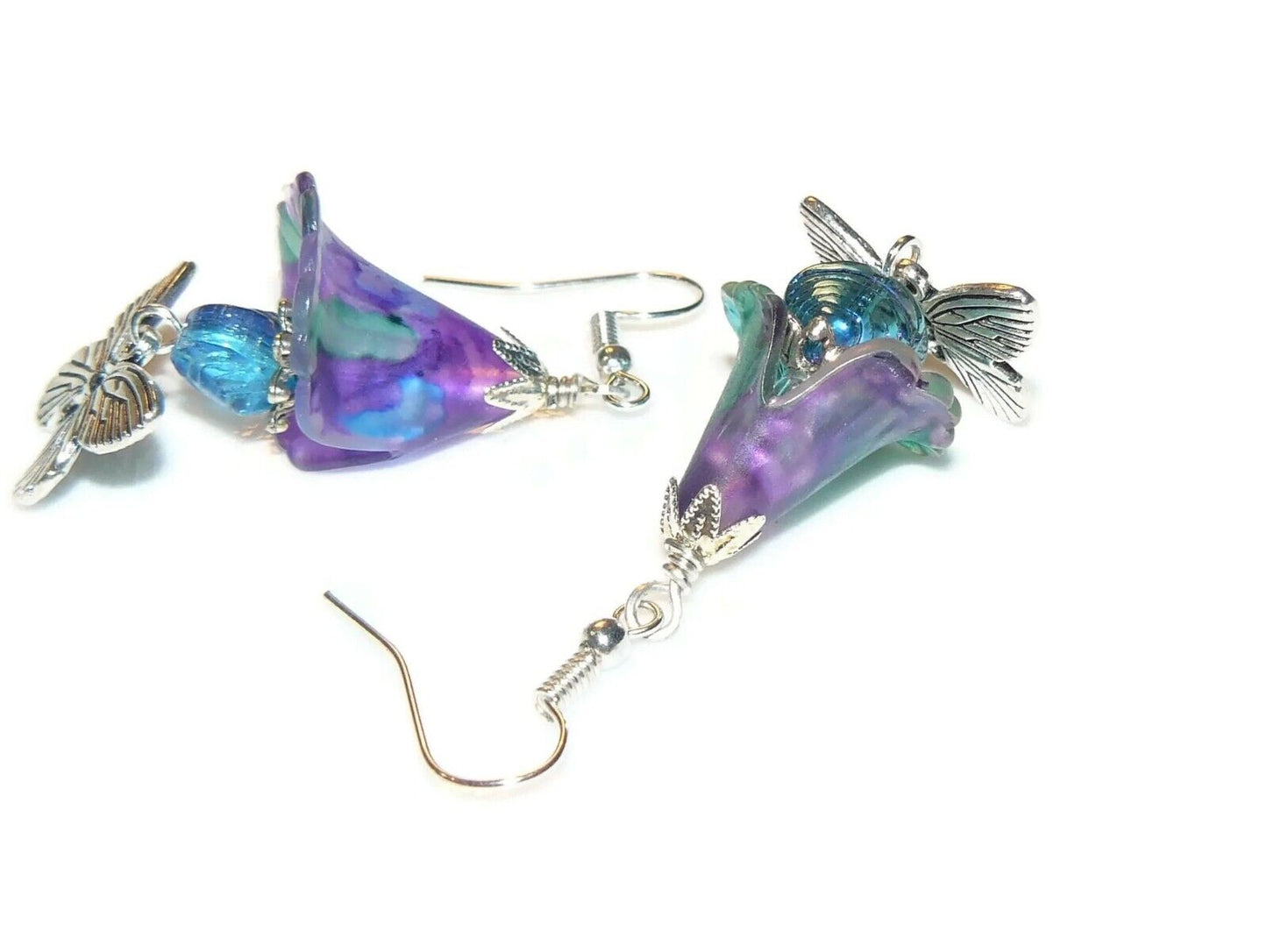 Colorful Bold Hand Painted Lucite Flower and Butterfly Earrings