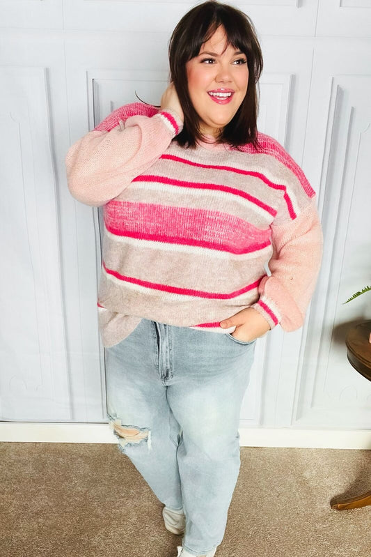 New Pink & Coral Striped Knit Sweater Sizes 2x & 3x