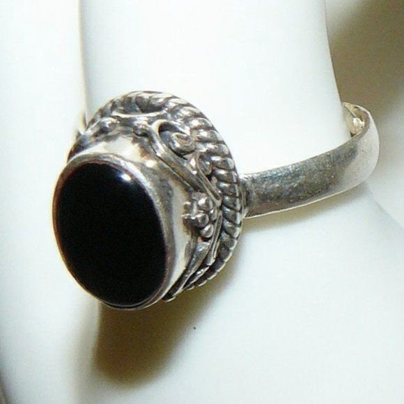 Black Onyx Stone Sterling Silver Ring Adjustable