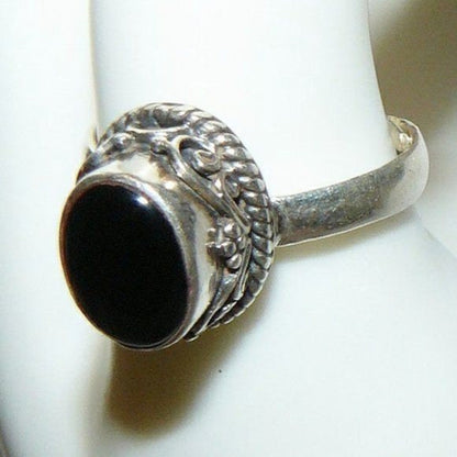Black Onyx Stone Sterling Silver Ring Adjustable