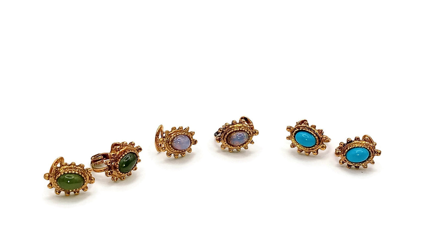 Three pair of Vintage Tiny Clip On Cabochon Earrings