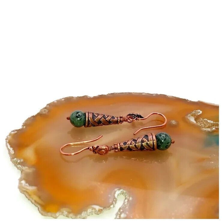Kumihimo Copper Alloy and Kambaba Jasper  Bead Earrings