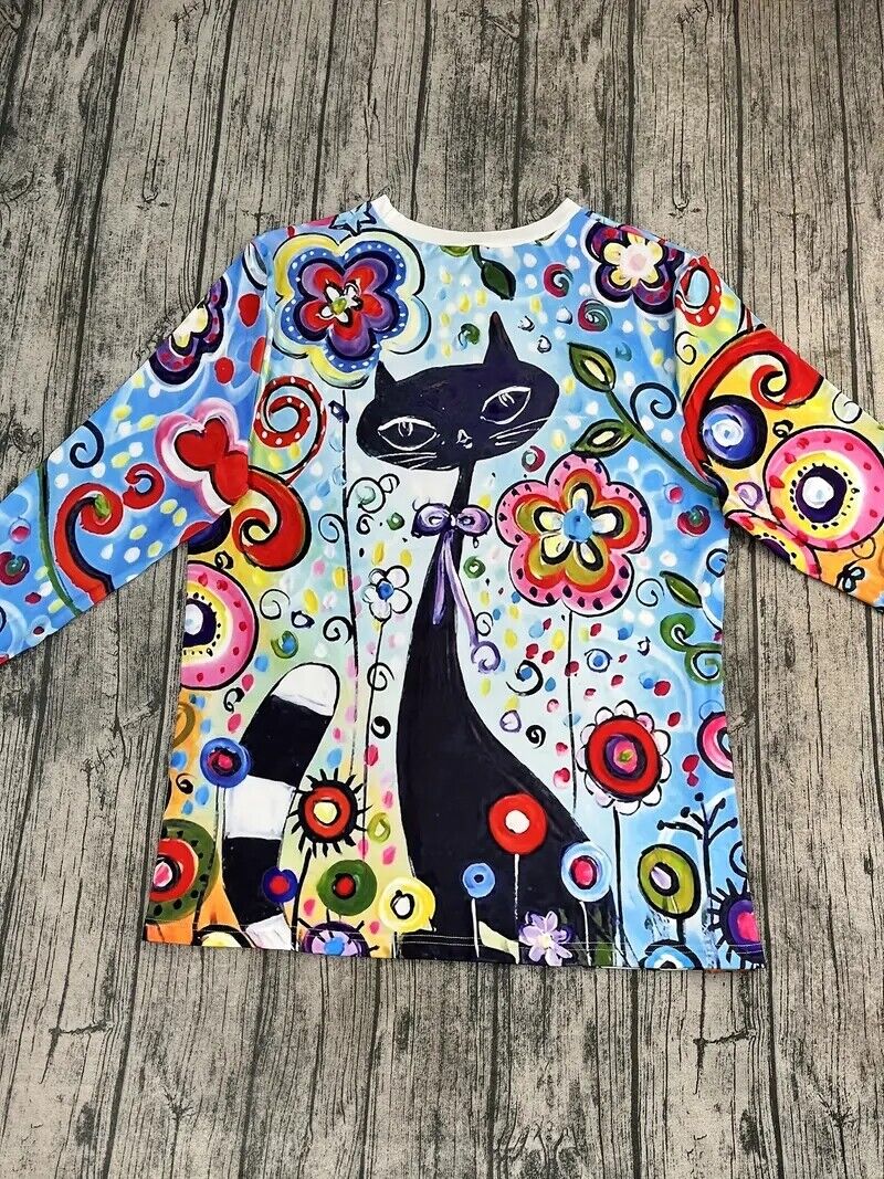 NEW Colorful Flower and Cats Top Sizes 3x, 4x, 5x, 6x, 7x