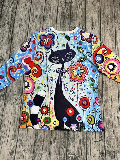 NEW Colorful Flower and Cats Top Sizes 3x, 4x, 5x, 6x, 7x