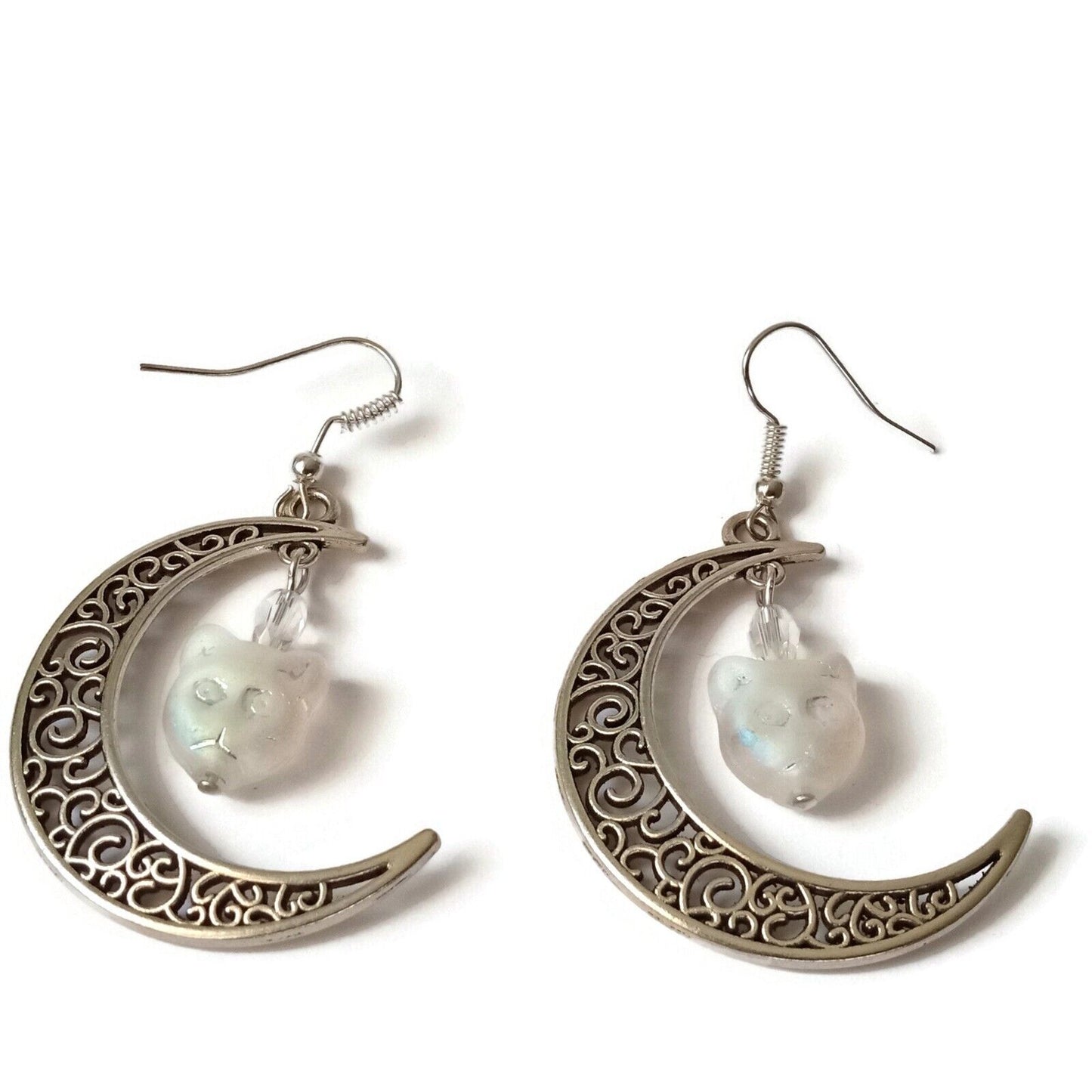 Handcrafted Cat on the Moon Earrings