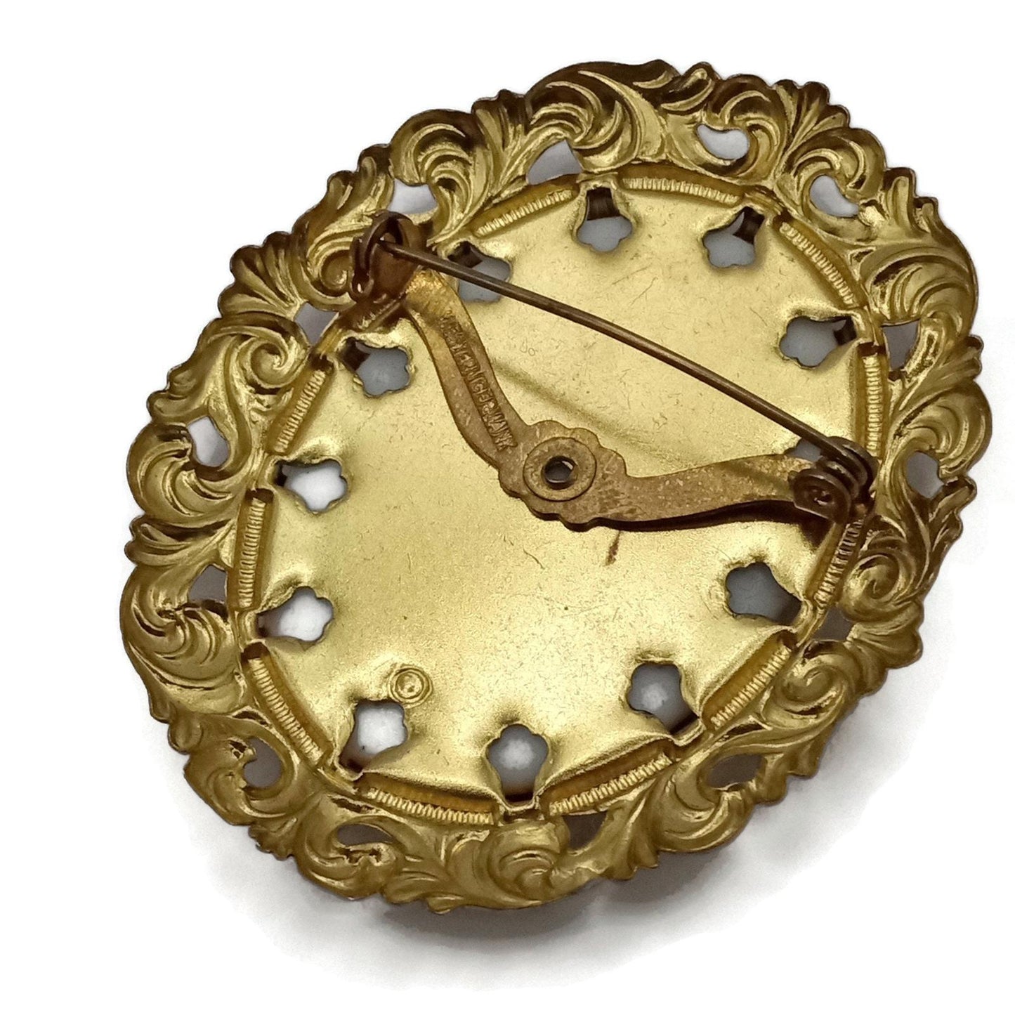 Vintage Western Germany Victorian Lady Portrait Filigree Brooch