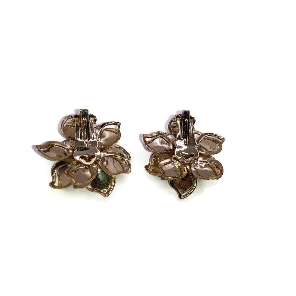 Metal Flower Clip on Earrings with Pearl Center
