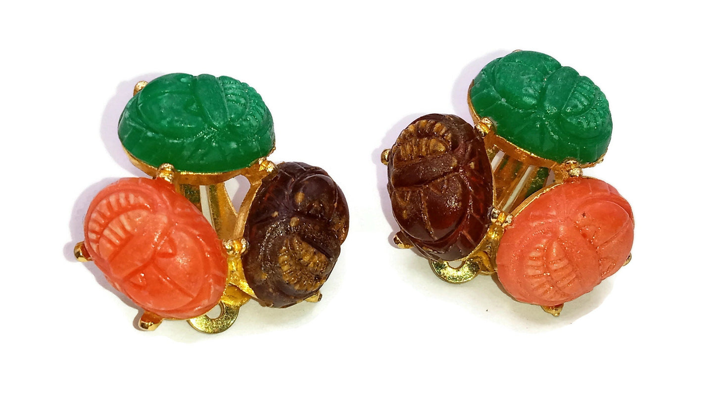 Celebrity NY Scarab Egyptian Revival  Clip-on Earrings