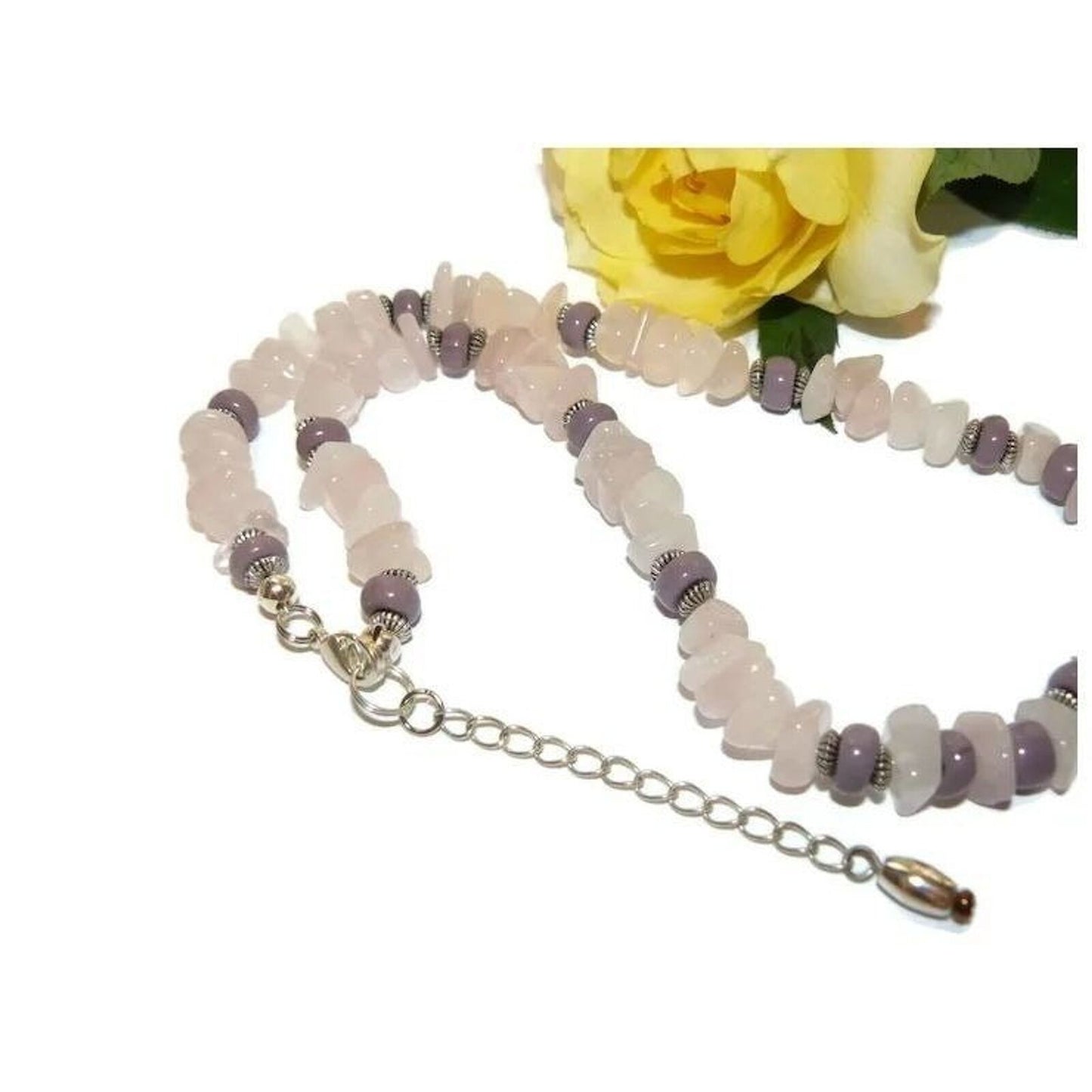 Bear Pendant Rose Quartz Bead Necklace