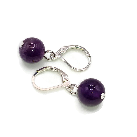 Amethyst Chalcedony  Beaded Earrings on Lever Back Wires