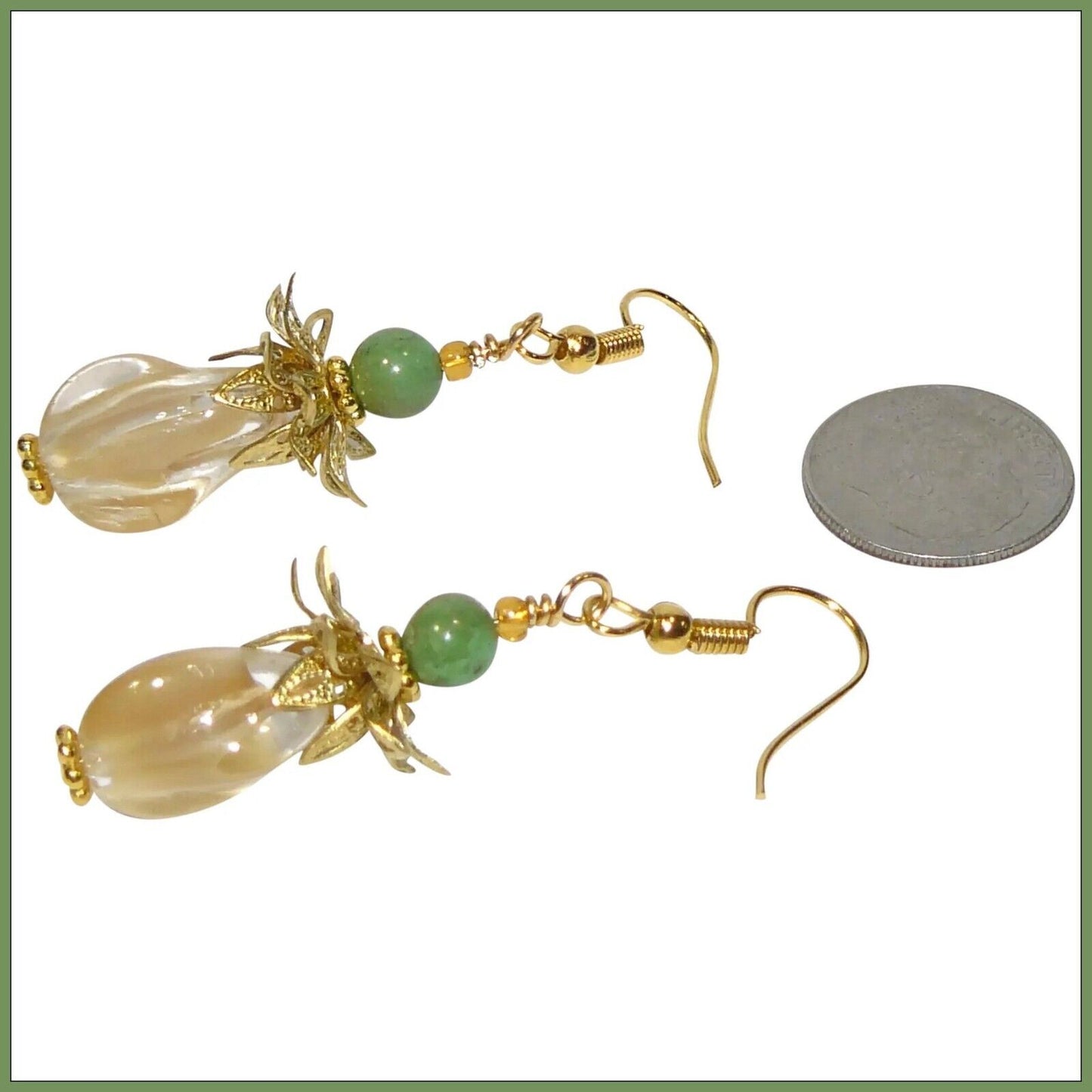 Pineapple Shaped Lamp-work Beads and Green Turquoise Earrings