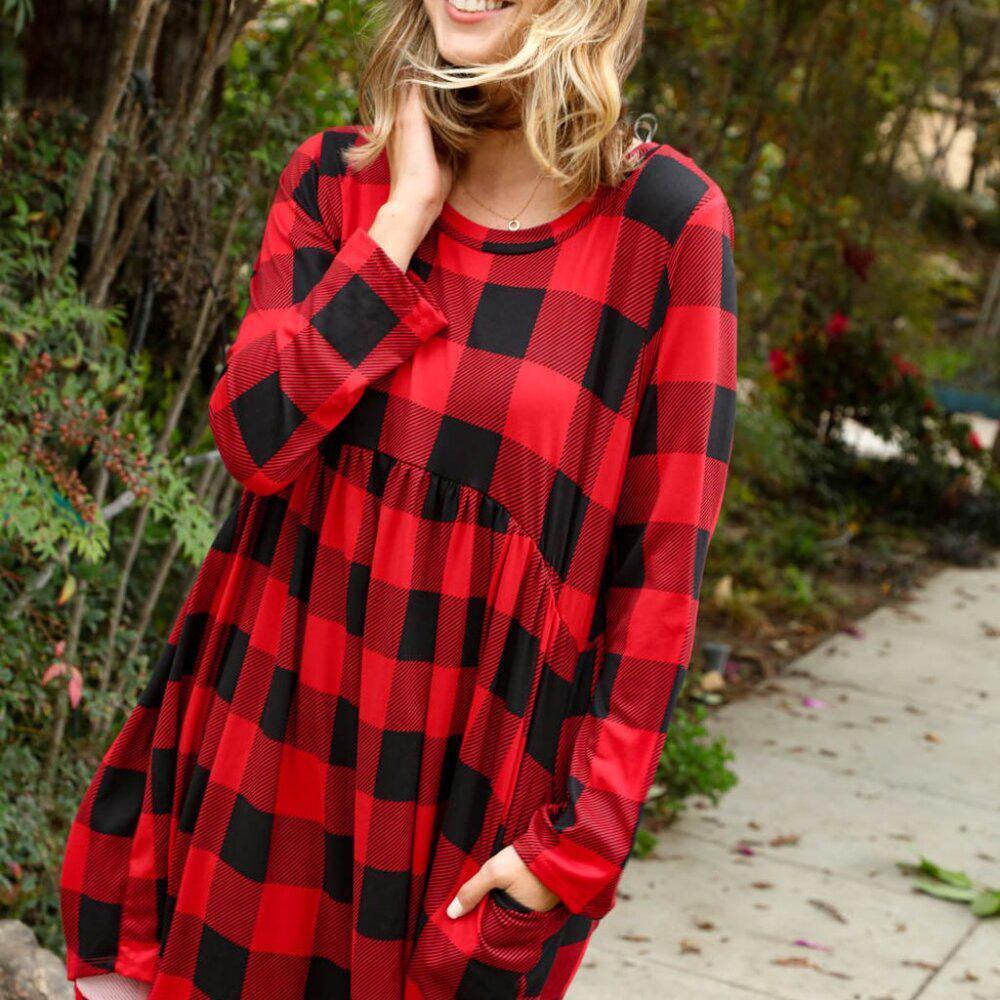 New Plaid Babydoll Midi Swing Dress with Pockets Size 3x