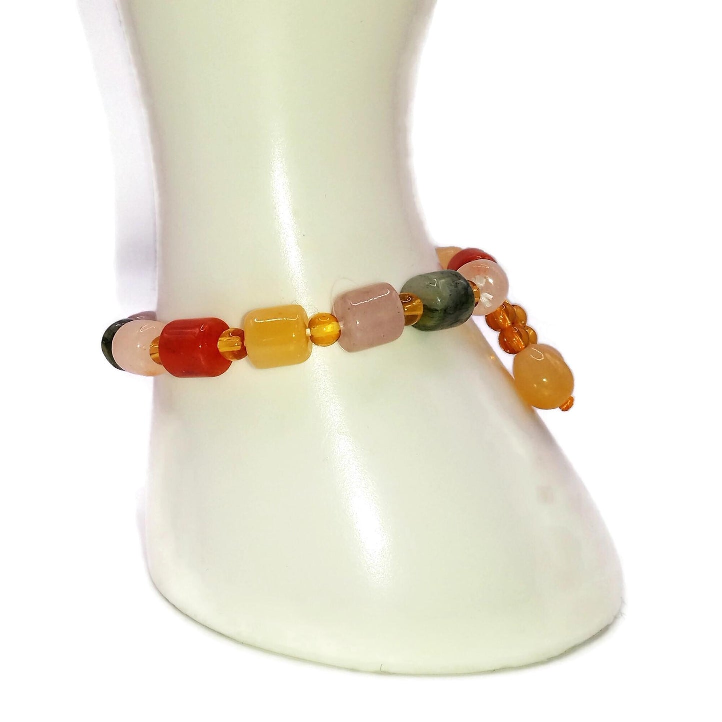 Certified Genuine Multi-Color Jade Beaded Bracelet