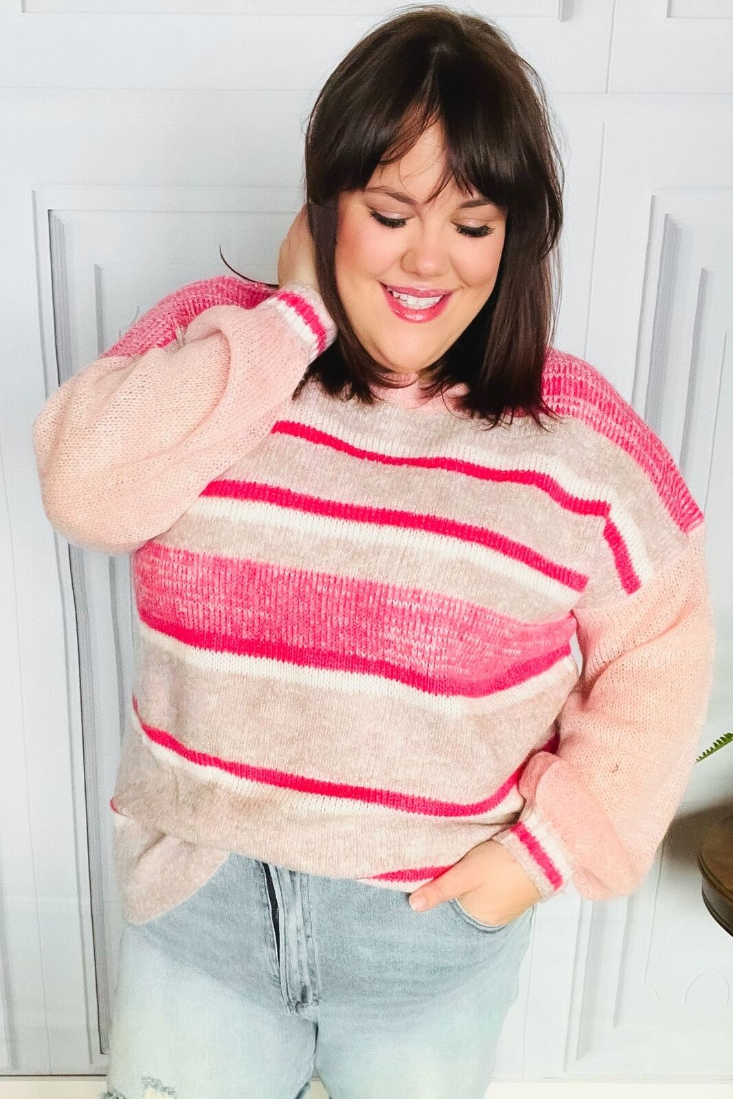 New Pink & Coral Striped Knit Sweater Sizes 2x & 3x