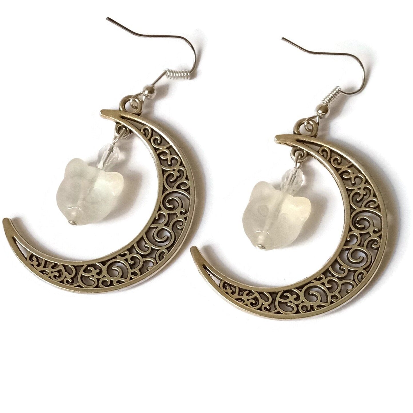 Handcrafted Cat on the Moon Earrings