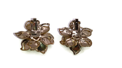 Metal Flower Clip on Earrings with Pearl Center