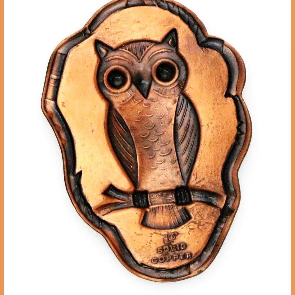 Vintage Charming Solid Copper Bell Trading Owl Pendant and Chain