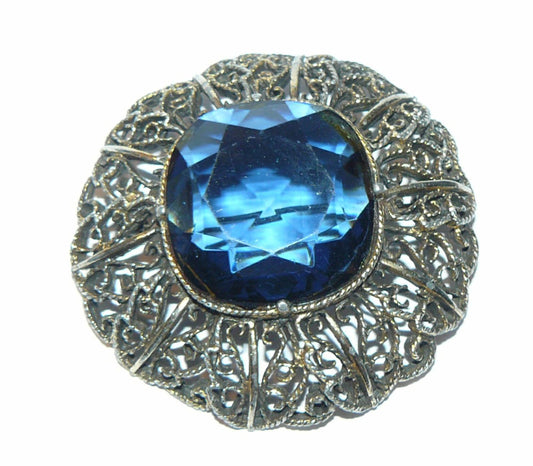 Large Blue Rhinestone Brooch, large blue brooch,