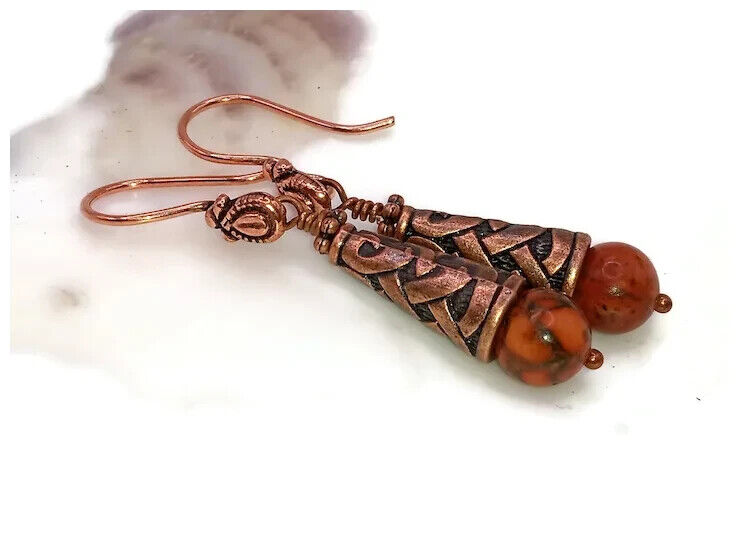 Kumihimo Copper Alloy and Stone Bead Earrings
