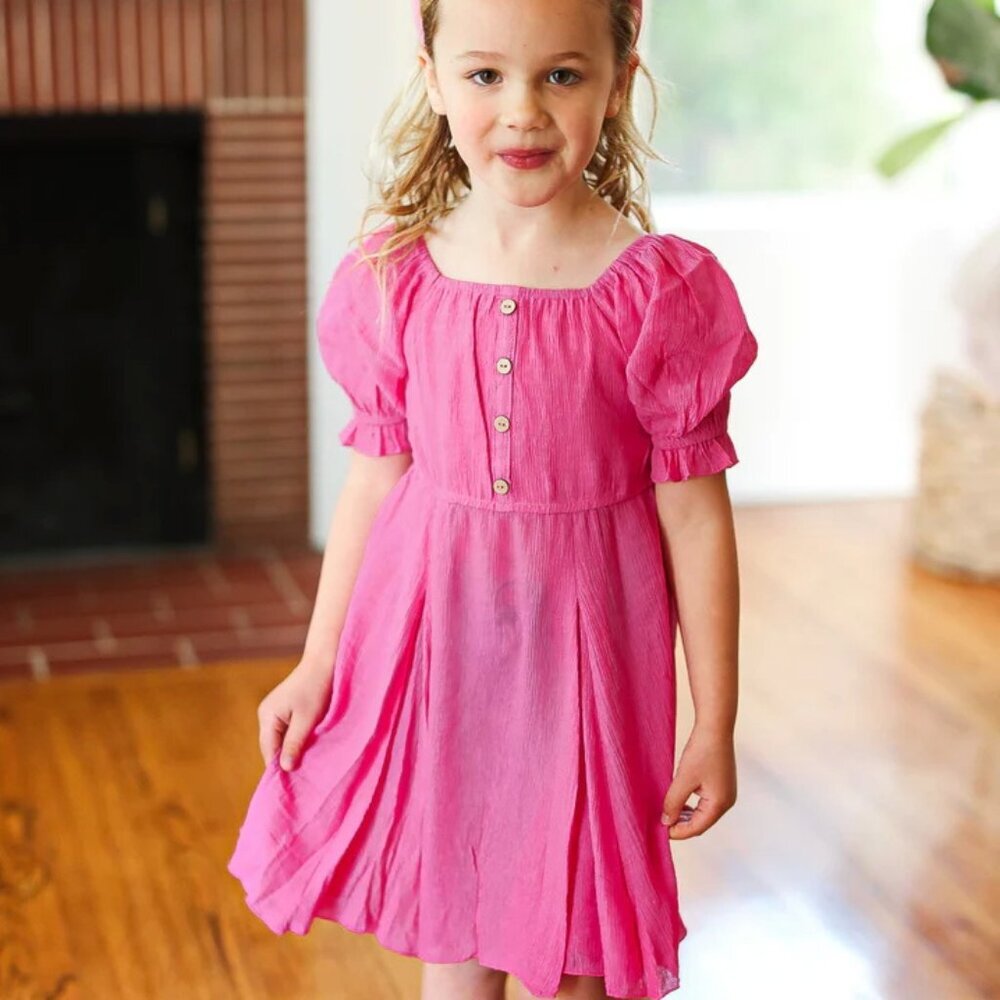 NWT- Sizes-Sm-Med- & Extra Large -PINK Button Square Neck Pleated Back Dress