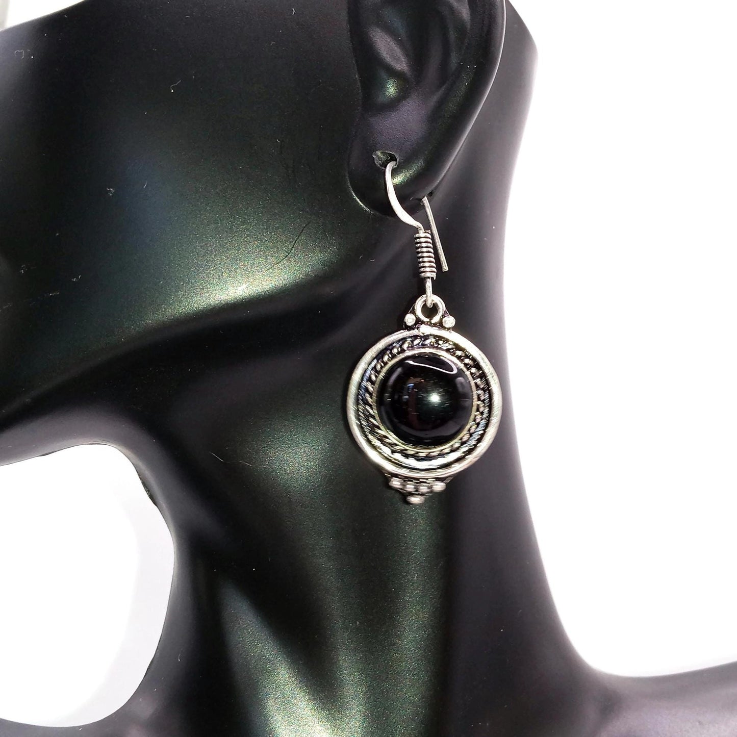 Sterling Silver and Black Onyx Stone Earrings