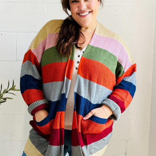 NWT Multicolor Striped Open Cardigan Sizes 2x, 3x