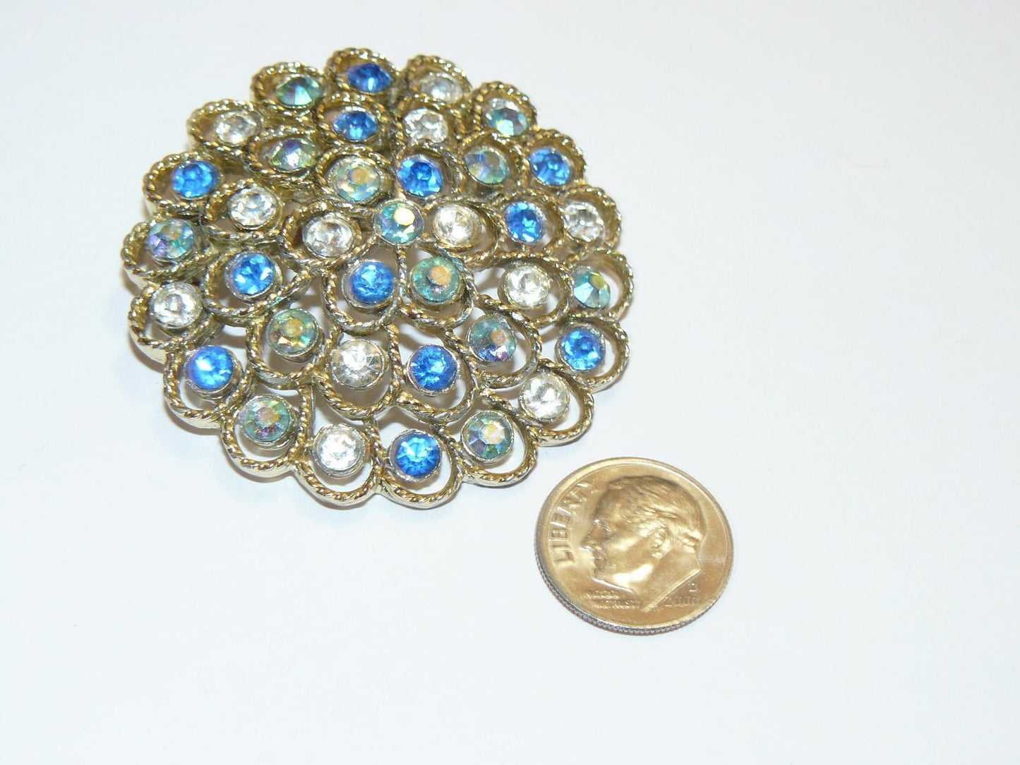Blue and White Rhinestone Brooch