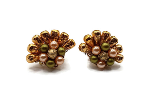Colorful Fan Shaped Beaded Earrings, Japan