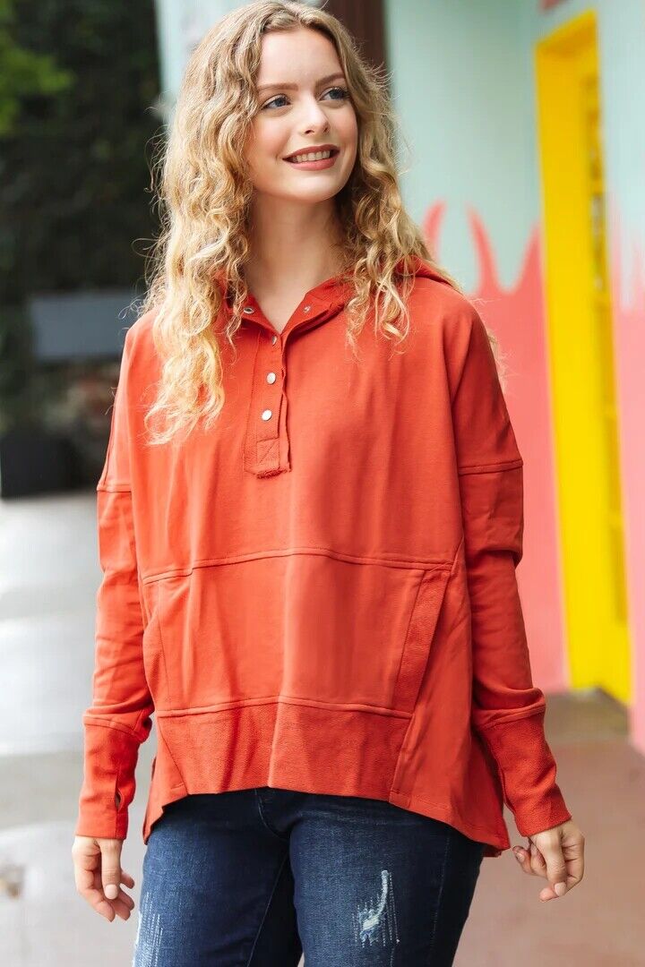 NWT Terracotta French Terry Snap Button Hoodie Sizes 1x, 2x, & 3x