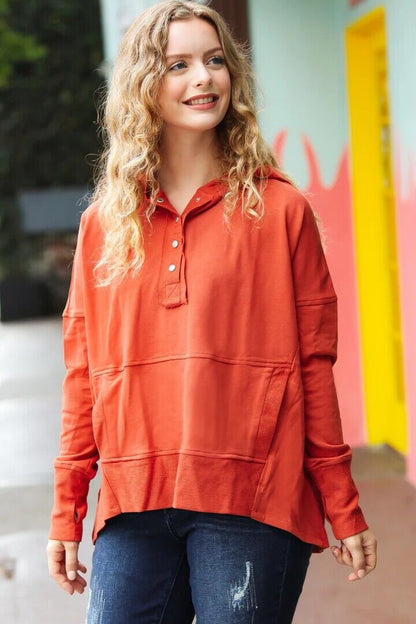NWT Terracotta French Terry Snap Button Hoodie Sizes 1x, 2x, & 3x