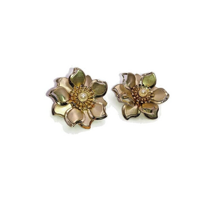 Metal Flower Clip on Earrings with Pearl Center