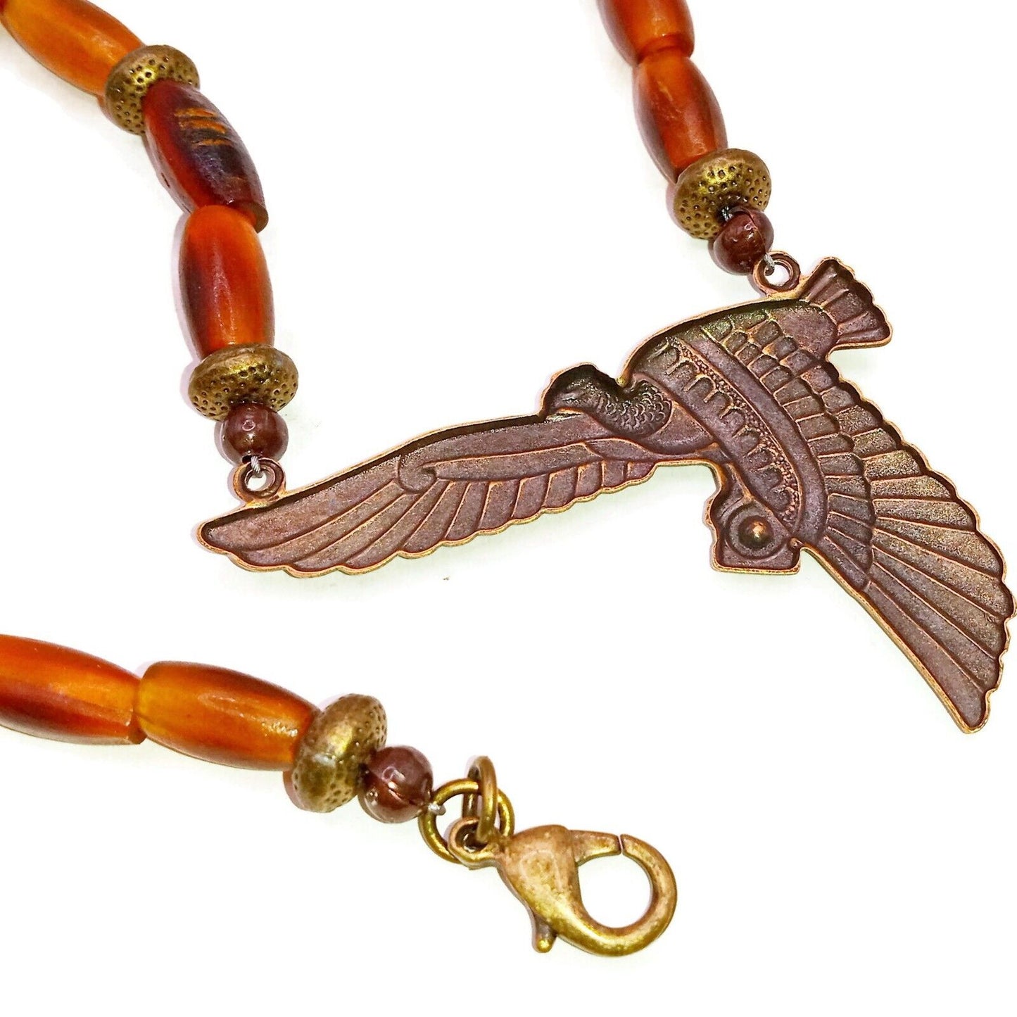 Egyptian Brass Bird Pendant with Horn Beads