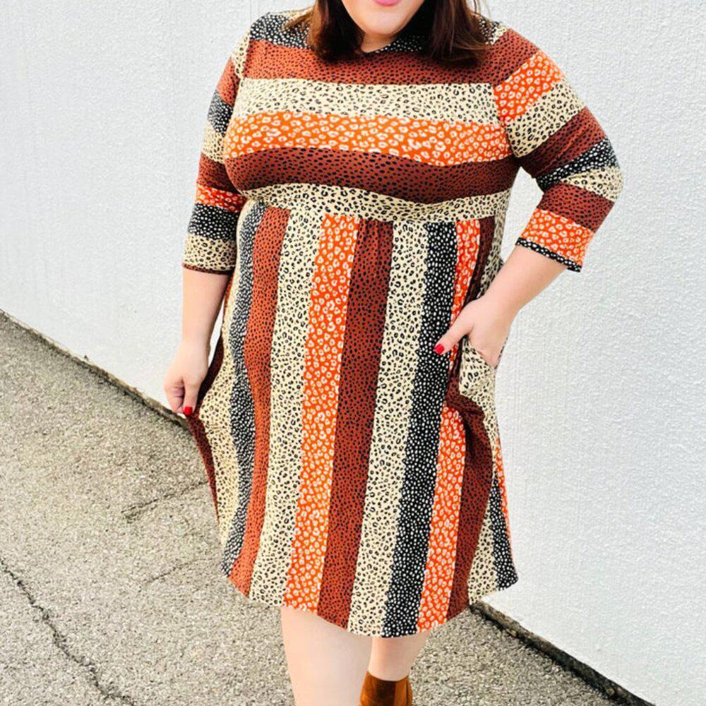 NWT Haptics Taupe & Black Leopard Stripe Fit & Flare Dress 2x