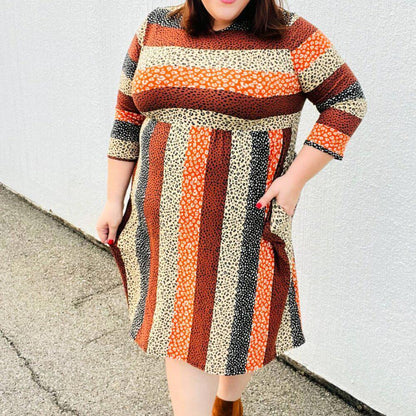 NWT Haptics Taupe & Black Leopard Stripe Fit & Flare Dress 2x