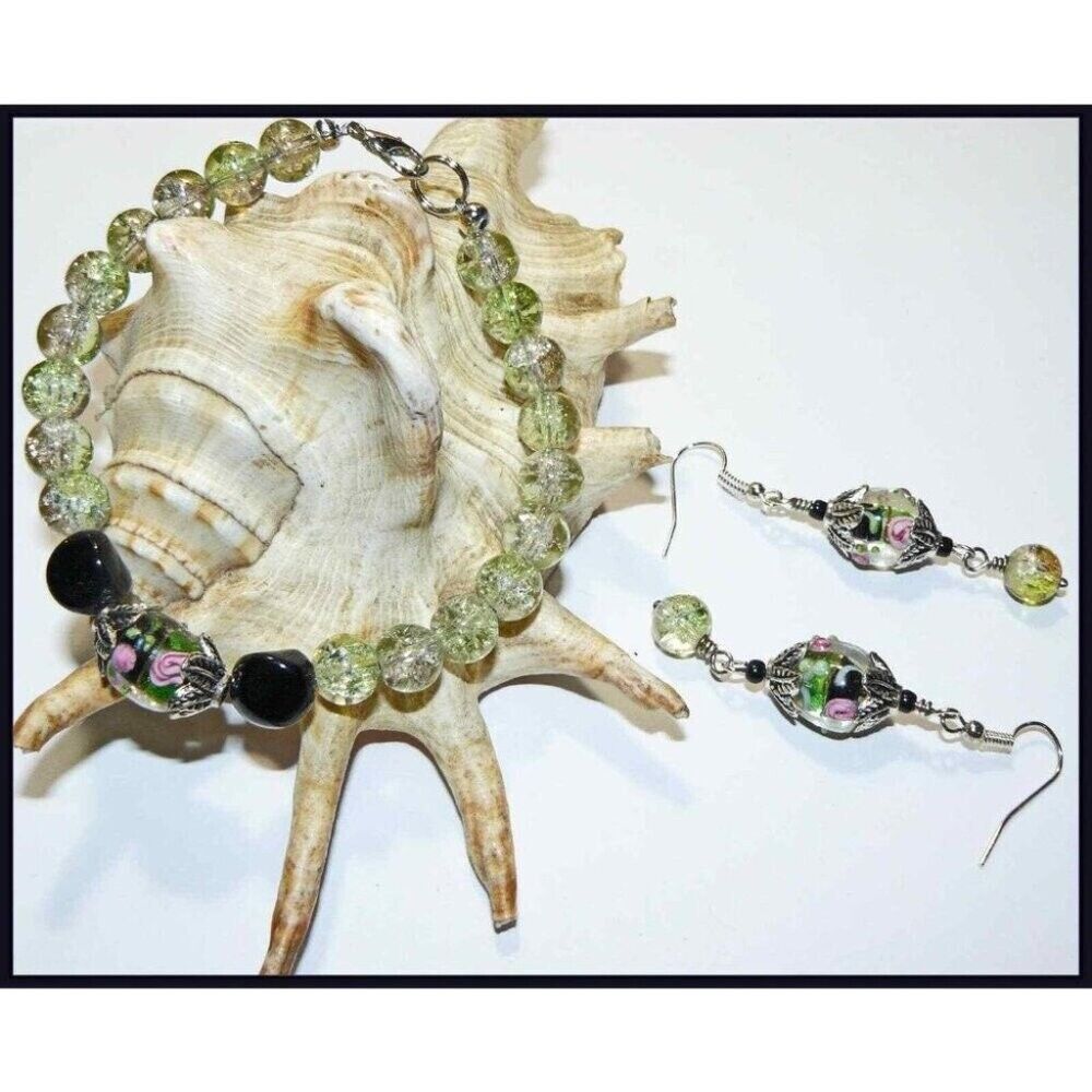 Lampwork Beaded Bracelet and Earrings