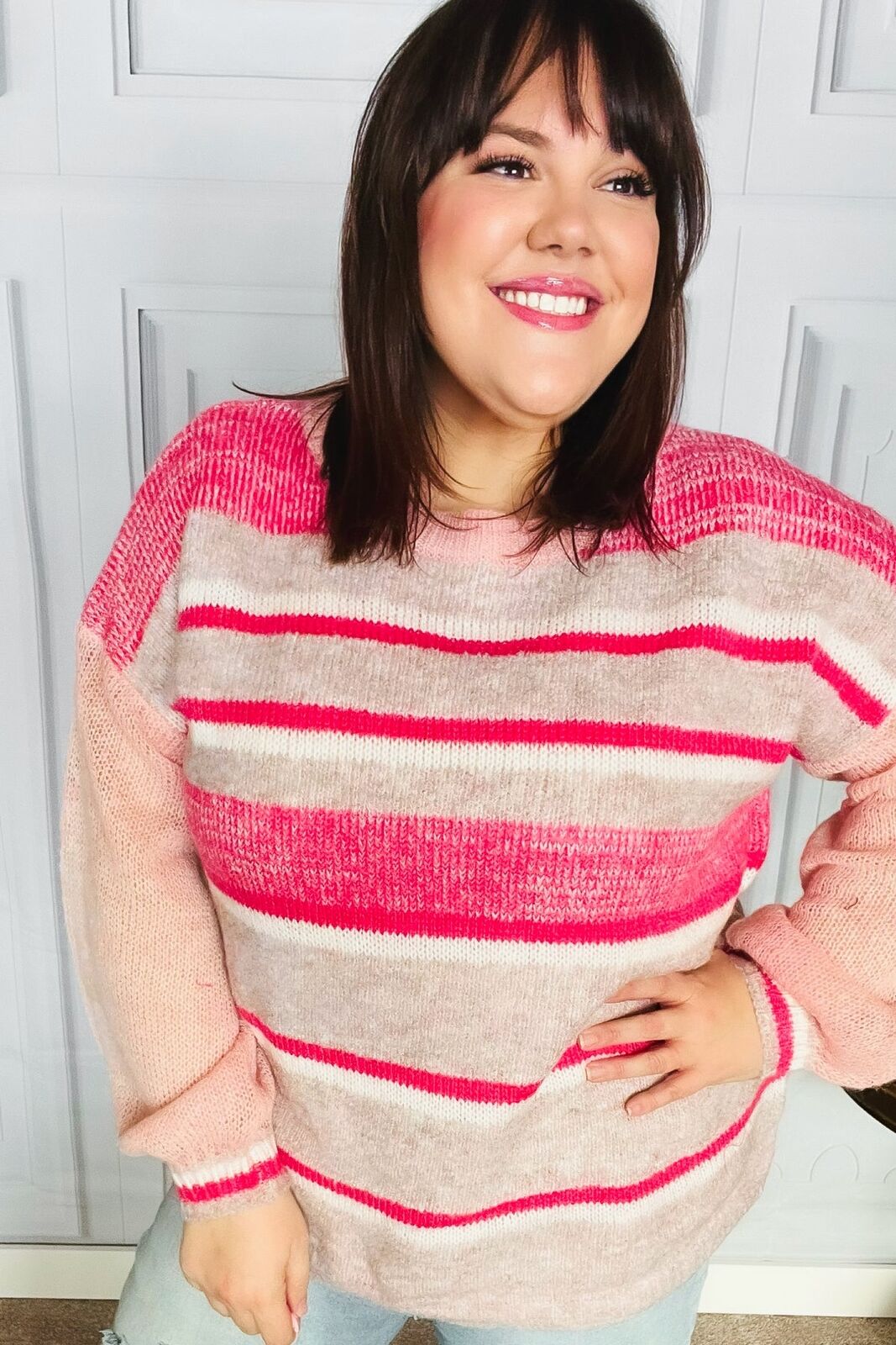 New Pink & Coral Striped Knit Sweater Sizes 2x & 3x