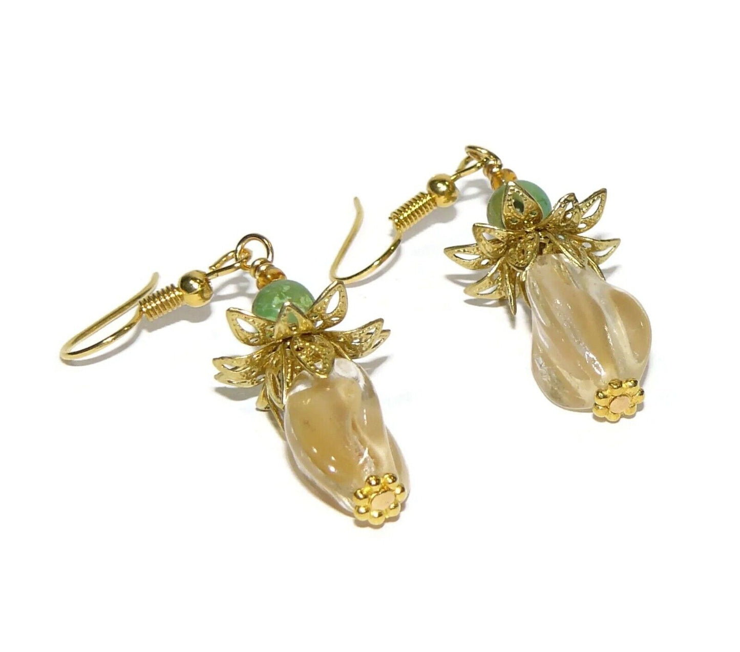 Pineapple Shaped Lamp-work Beads and Green Turquoise Earrings