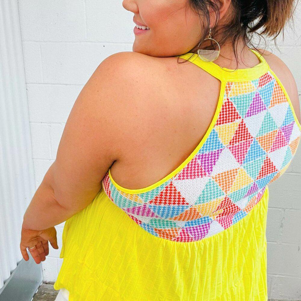 Haptics Yellow Geometric Knit Babydoll Top 3X