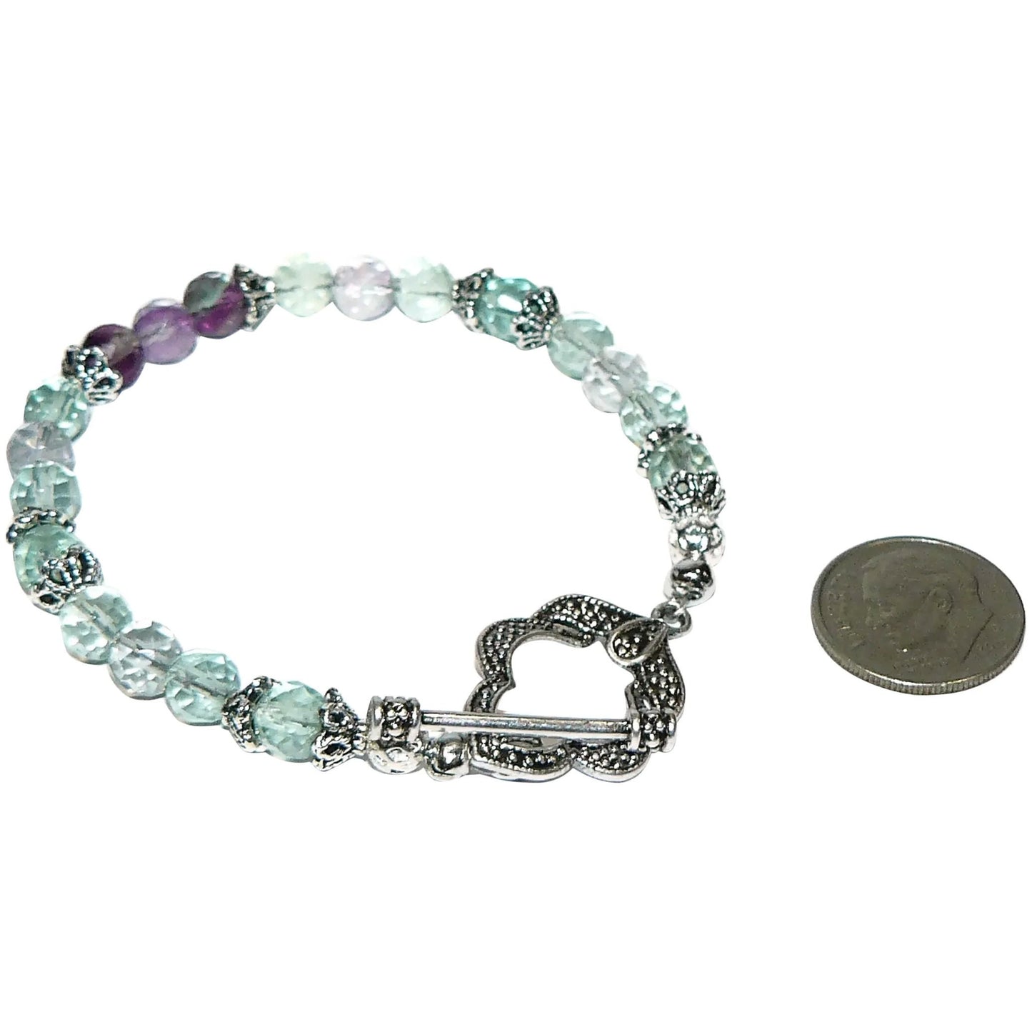 Semi Precious Fluorite Bead Bracelet with Fancy Silver Plated Clasp