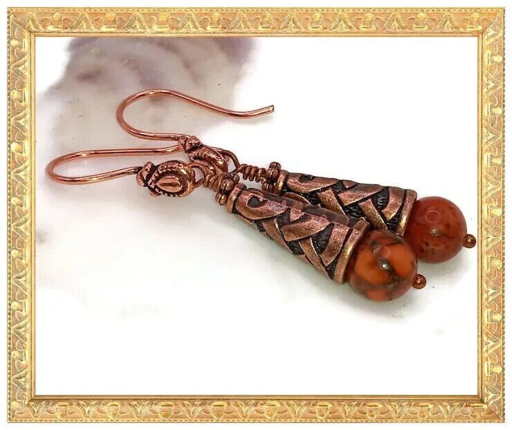 Kumihimo Copper Alloy and Stone Bead Earrings