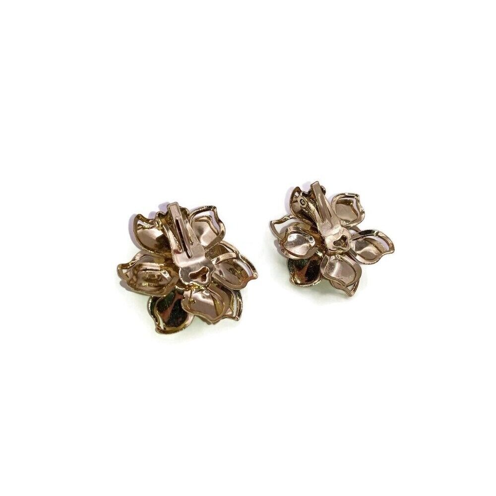 Metal Flower Clip on Earrings with Pearl Center