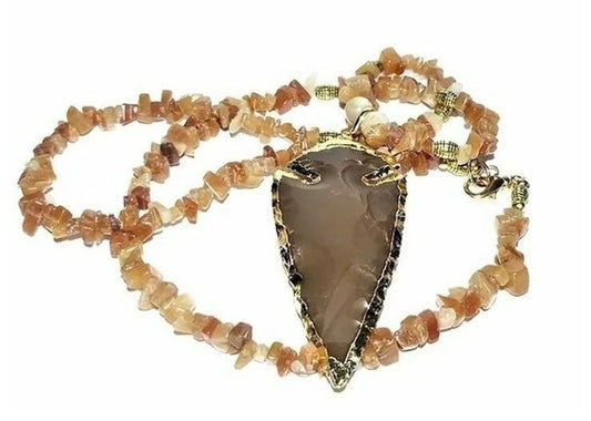 Aventurine and Jasper Arrow Long Necklace