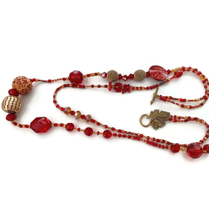 Vintage Double Strand Handmade Red Necklace