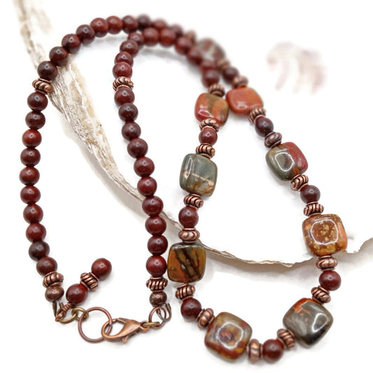 Red Creek Jasper and Red Rosewood Beaded Necklace