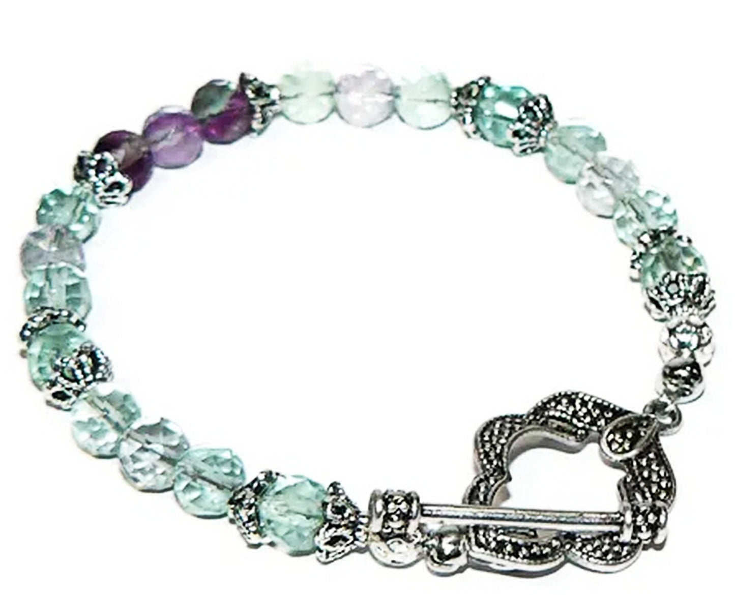 Semi Precious Fluorite Bead Bracelet with Fancy Silver Plated Clasp