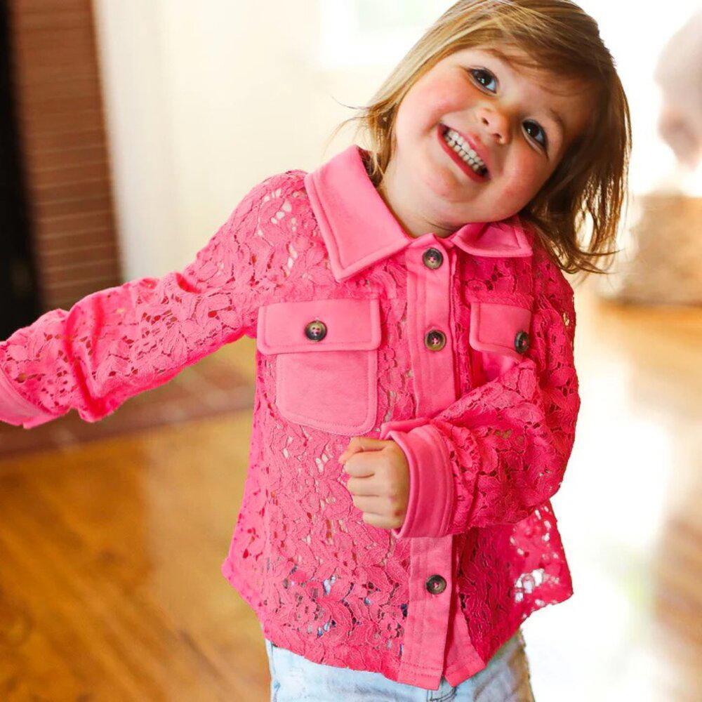 NWT Size XL 10/12-Rose Cotton Floral Lace Button Down Top